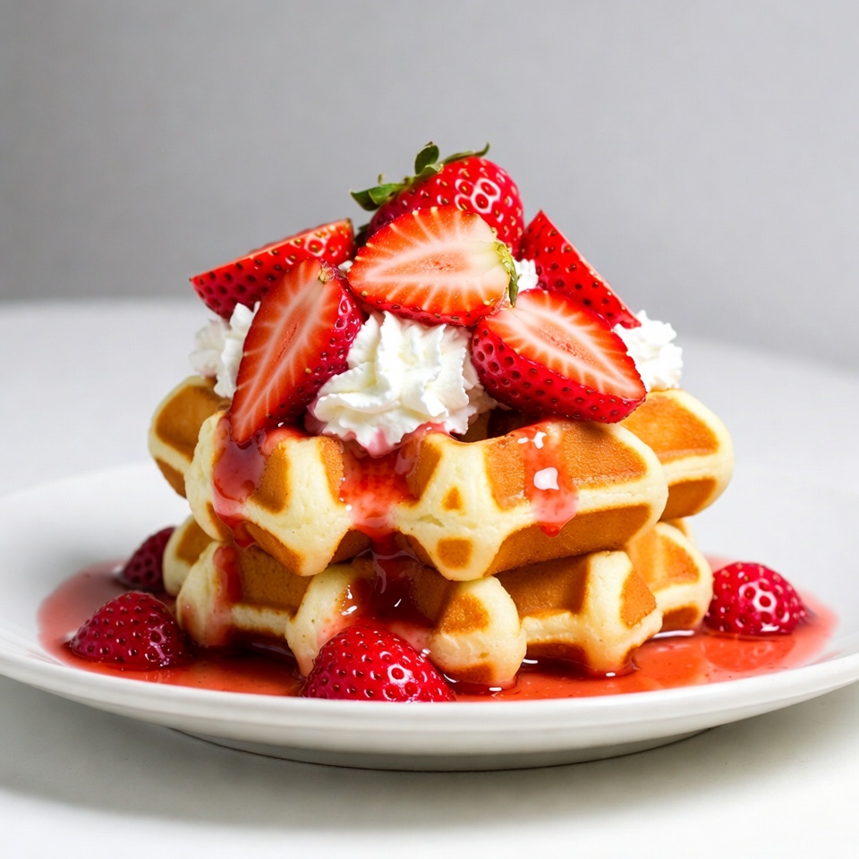 Waffles with strawberries and whipped cream Waffles with strawberries and whipped cream