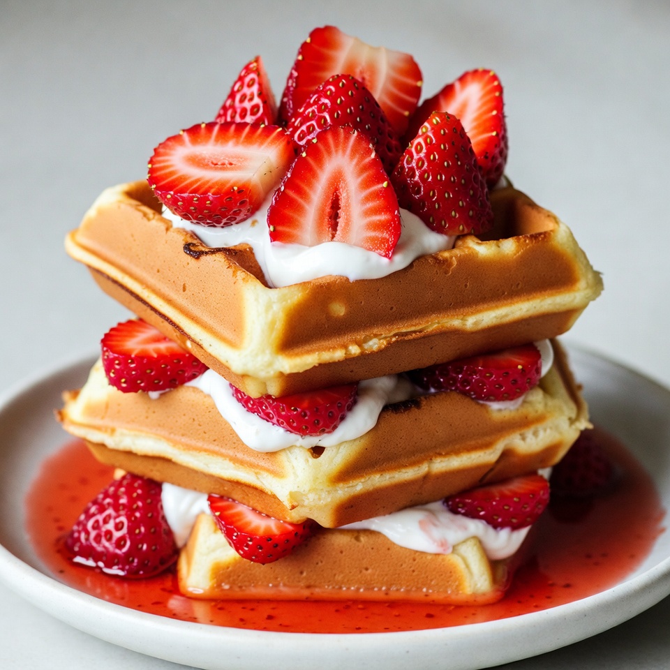 Strawberry Waffle Stack with Whipped Cream Strawberry Waffle Stack with Whipped Cream
