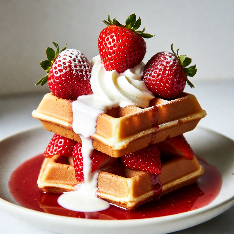Waffles with strawberries and whipped cream Waffles with strawberries and whipped cream