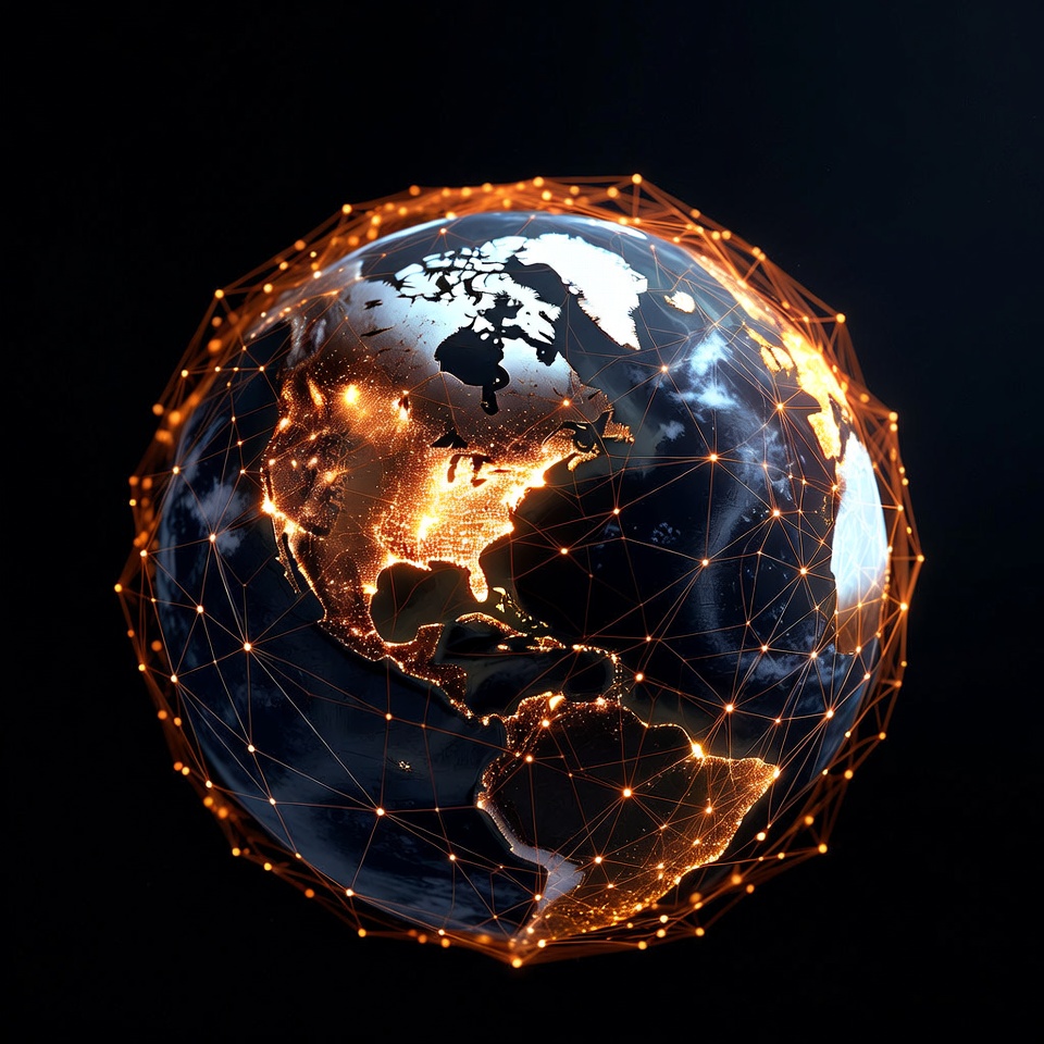 Glowing Network Earth on Black Glowing Network Earth on Black