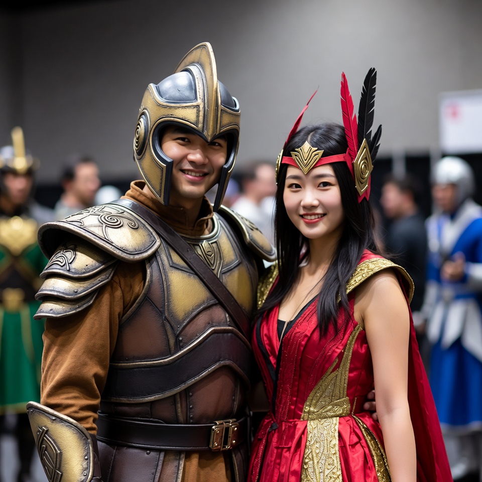 Asian couple in fantasy cosplay armor Asian couple in fantasy cosplay armor