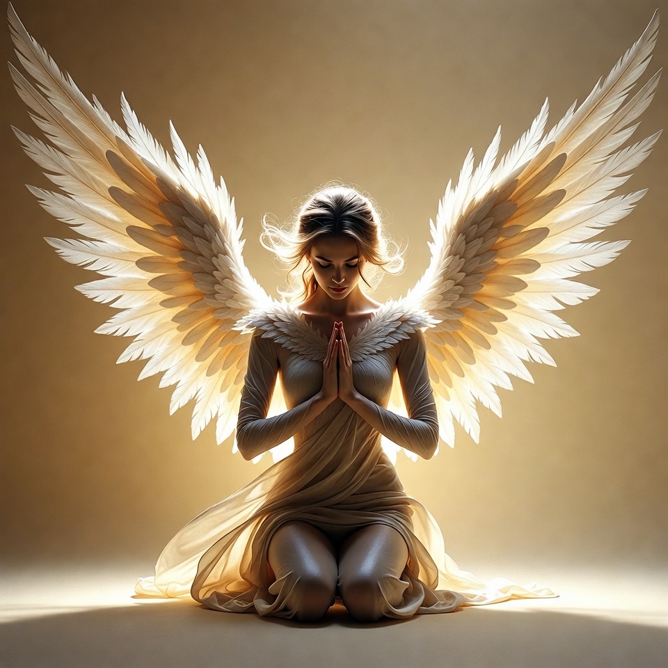 Woman with angel wings praying Woman with angel wings praying