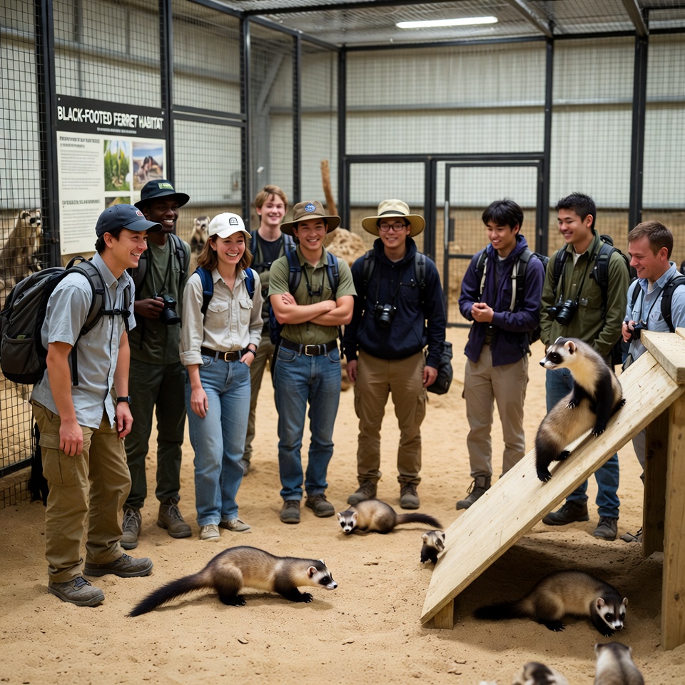 People observing black-footed ferrets People observing black-footed ferrets