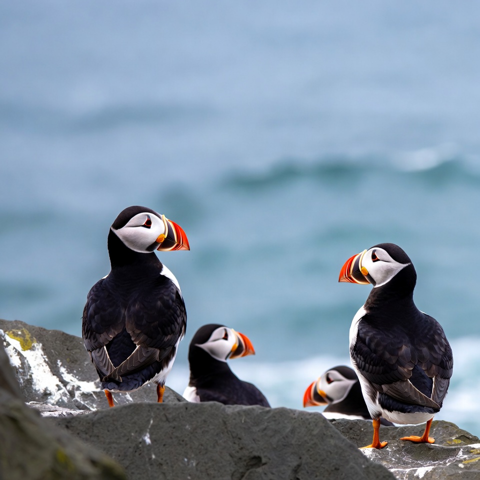 Atlantic Puffins on Rocky Cliff Atlantic Puffins on Rocky Cliff