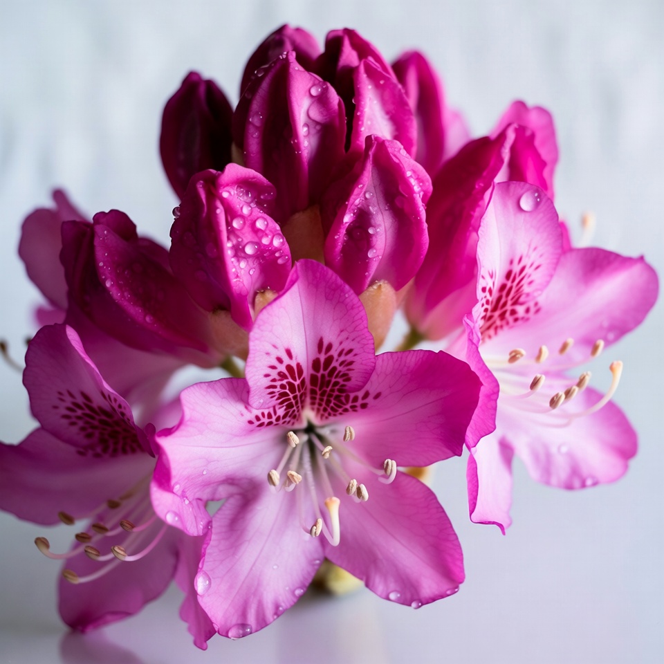 Pink Rhododendron Flowers with Water Droplets Pink Rhododendron Flowers with Water Droplets
