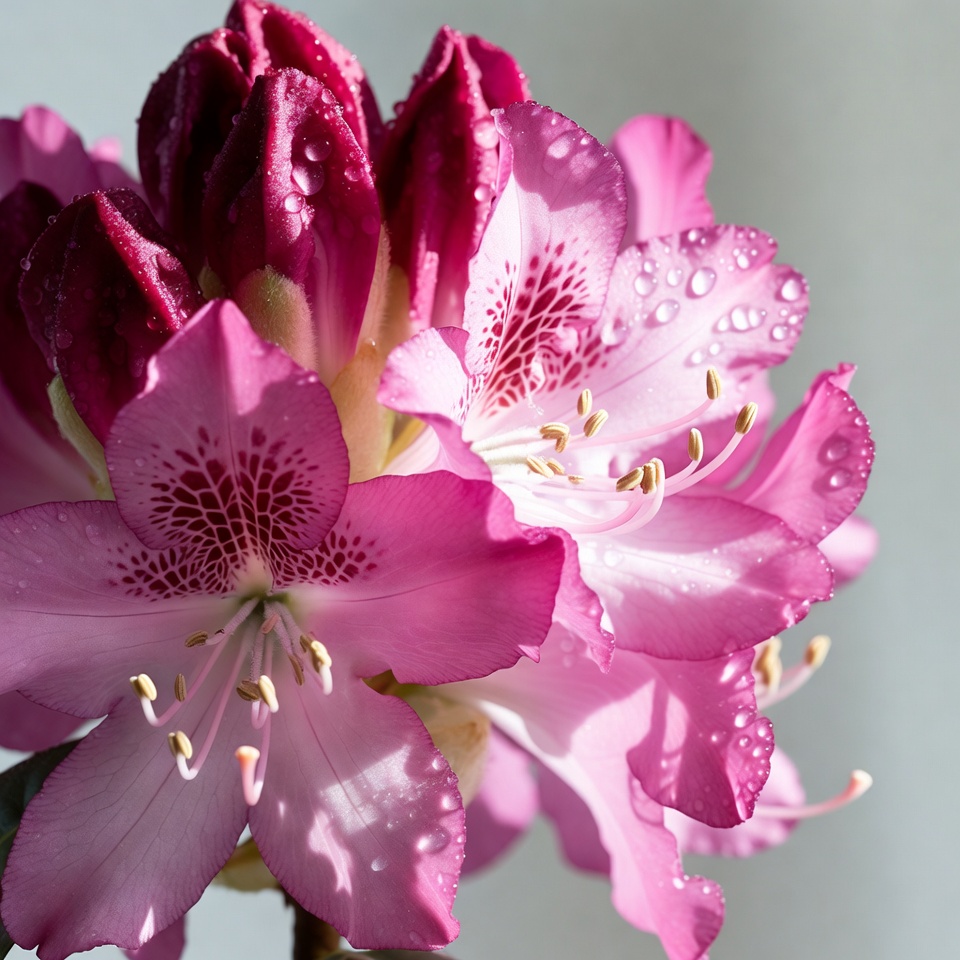 Pink Rhododendron Flowers with Water Droplets Pink Rhododendron Flowers with Water Droplets