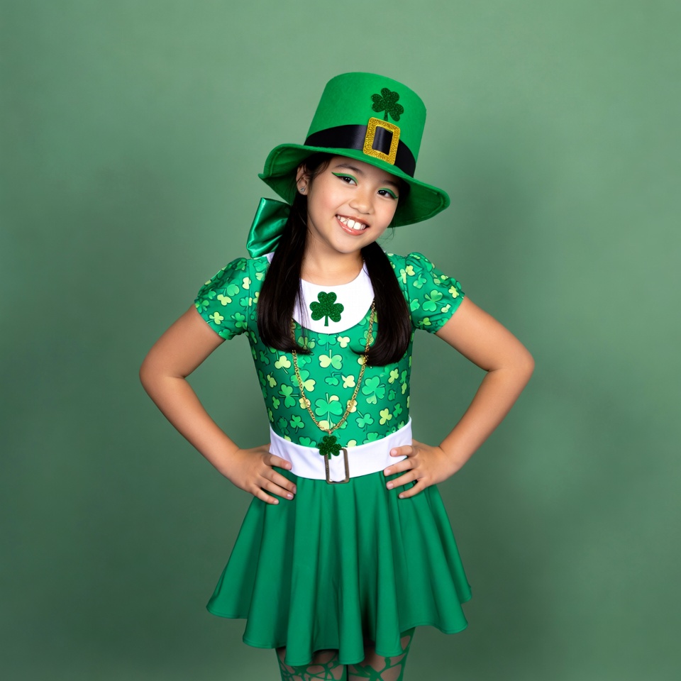 Asian girl in St. Patrick's Day costume Asian girl in St. Patrick's Day costume