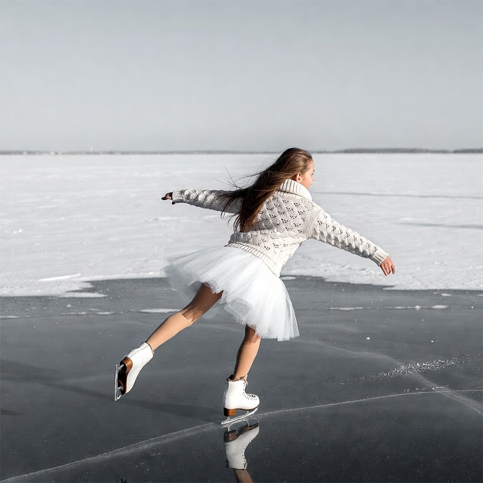 Girl ice skating on frozen lake Girl ice skating on frozen lake