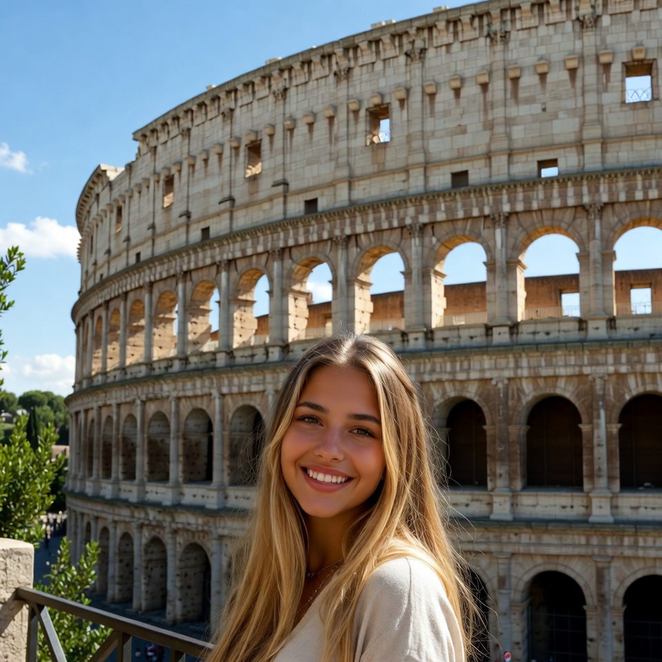 Smiling blonde woman at Colosseum Smiling blonde woman at Colosseum