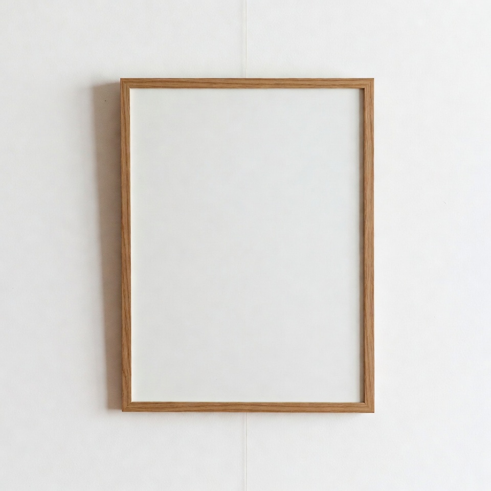 Empty Wooden Frame on White Wall Empty Wooden Frame on White Wall