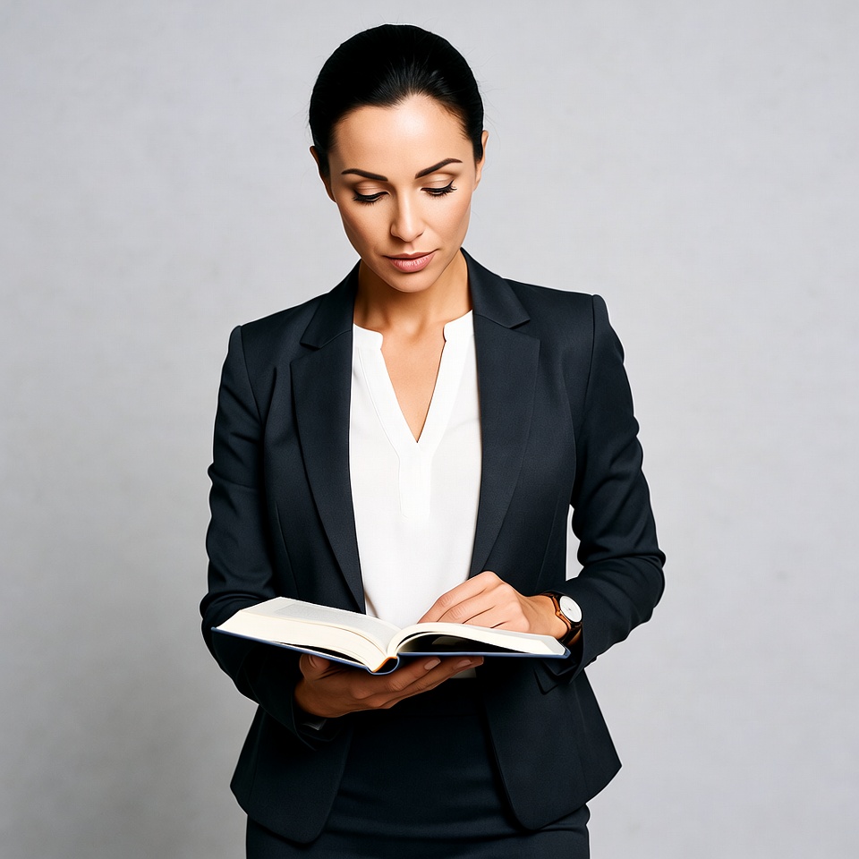 Businesswoman reading book Businesswoman reading book