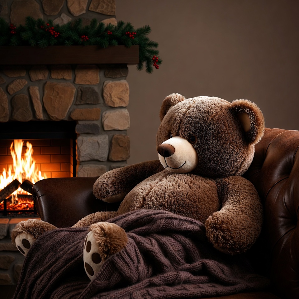 Teddy bear relaxing by fireplace Teddy bear relaxing by fireplace
