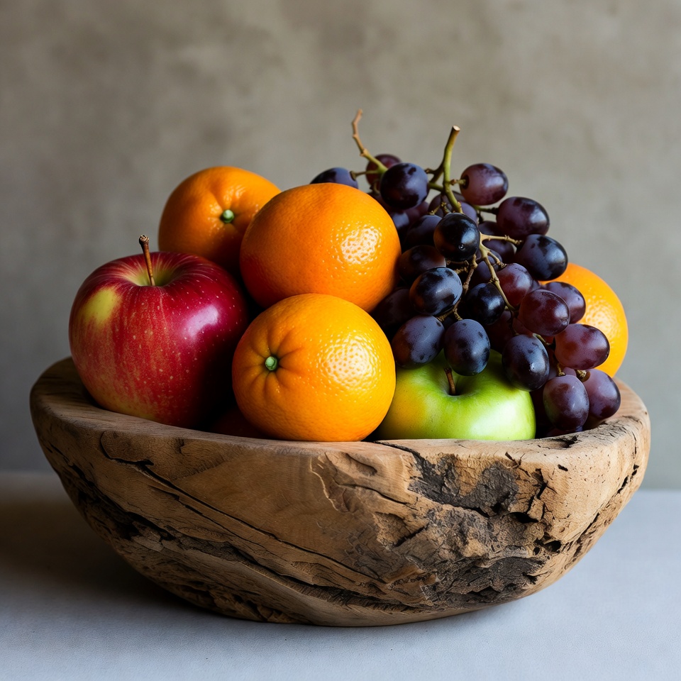 Fresh fruit in wooden bowl Fresh fruit in wooden bowl