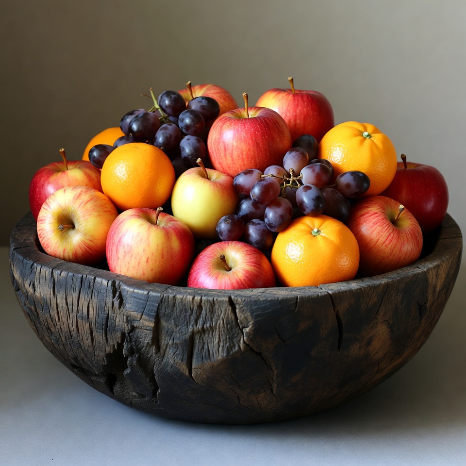 Colorful Fruit Bowl in Wooden Bowl Colorful Fruit Bowl in Wooden Bowl