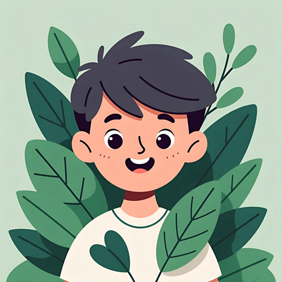 Smiling boy surrounded by green leaves Smiling boy surrounded by green leaves