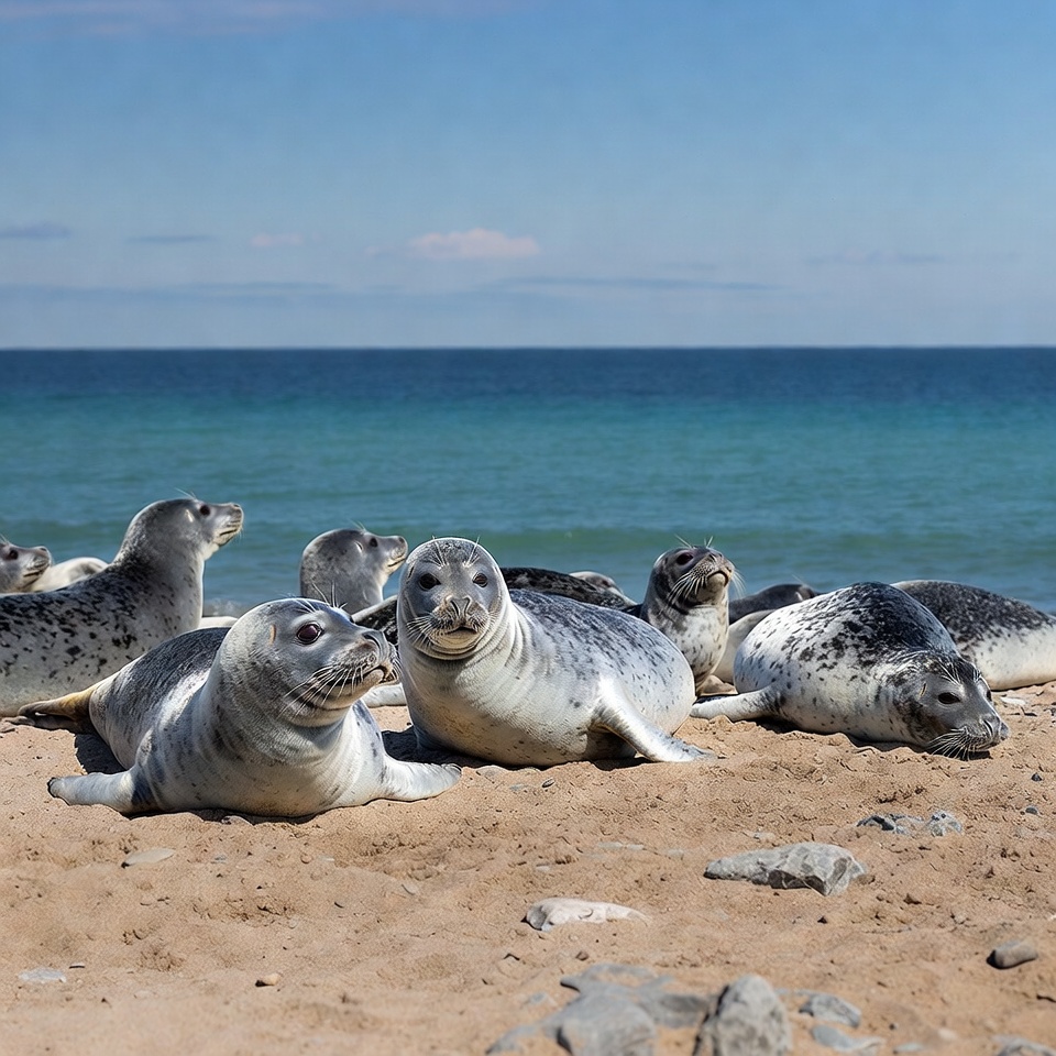 Group of seals on beach Group of seals on beach