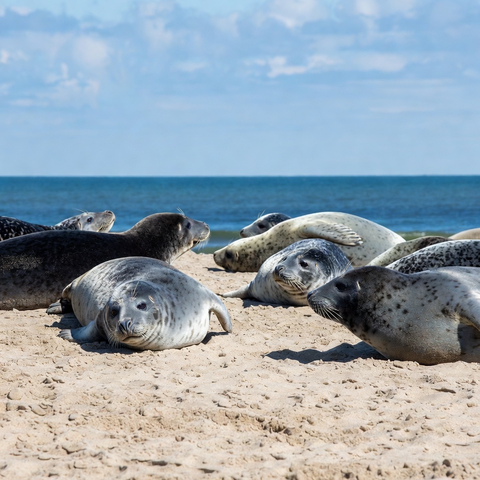Group of seals on beach Group of seals on beach