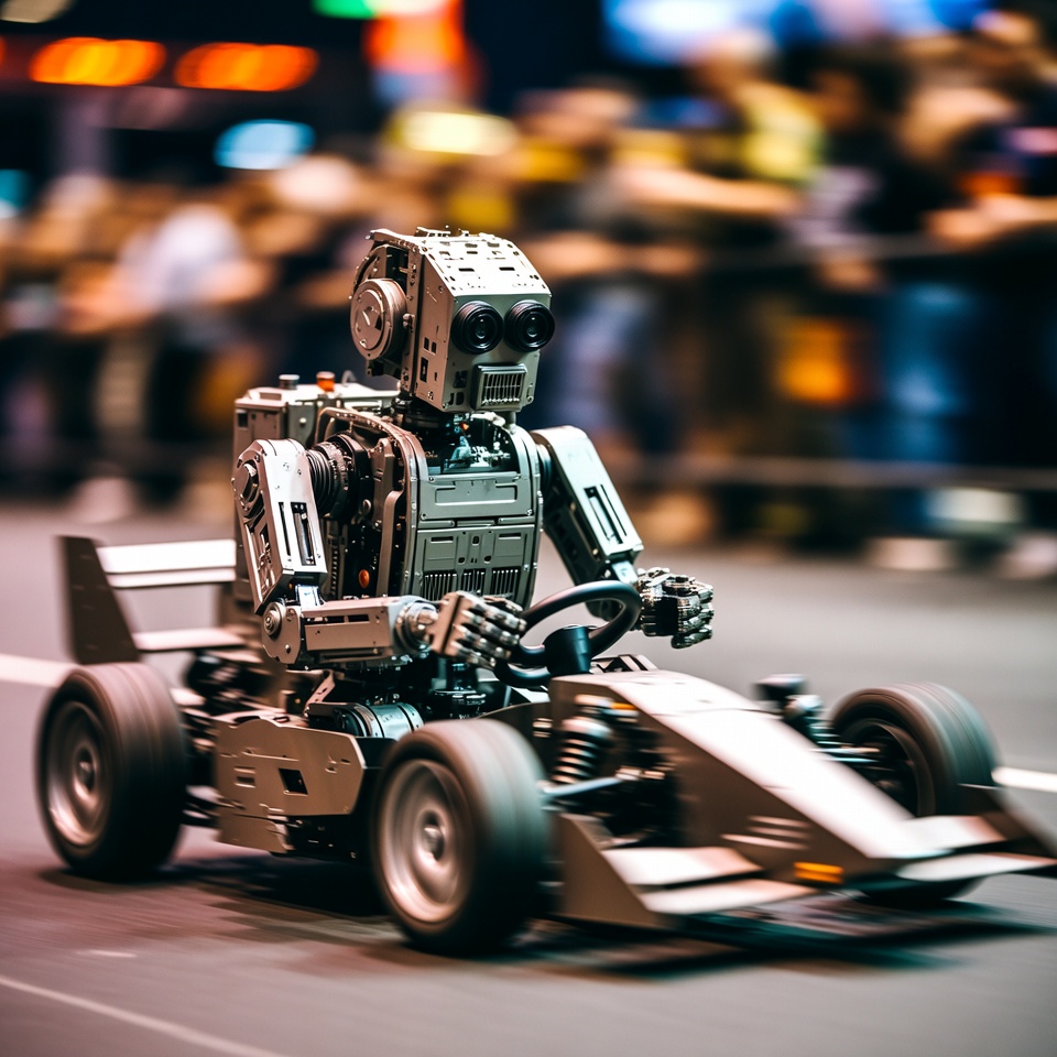 Robot driving race car Robot driving race car