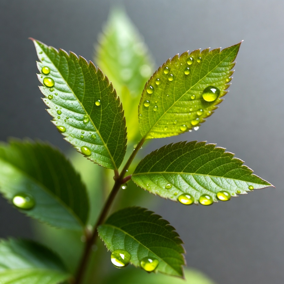 Green leaves with water droplets Green leaves with water droplets