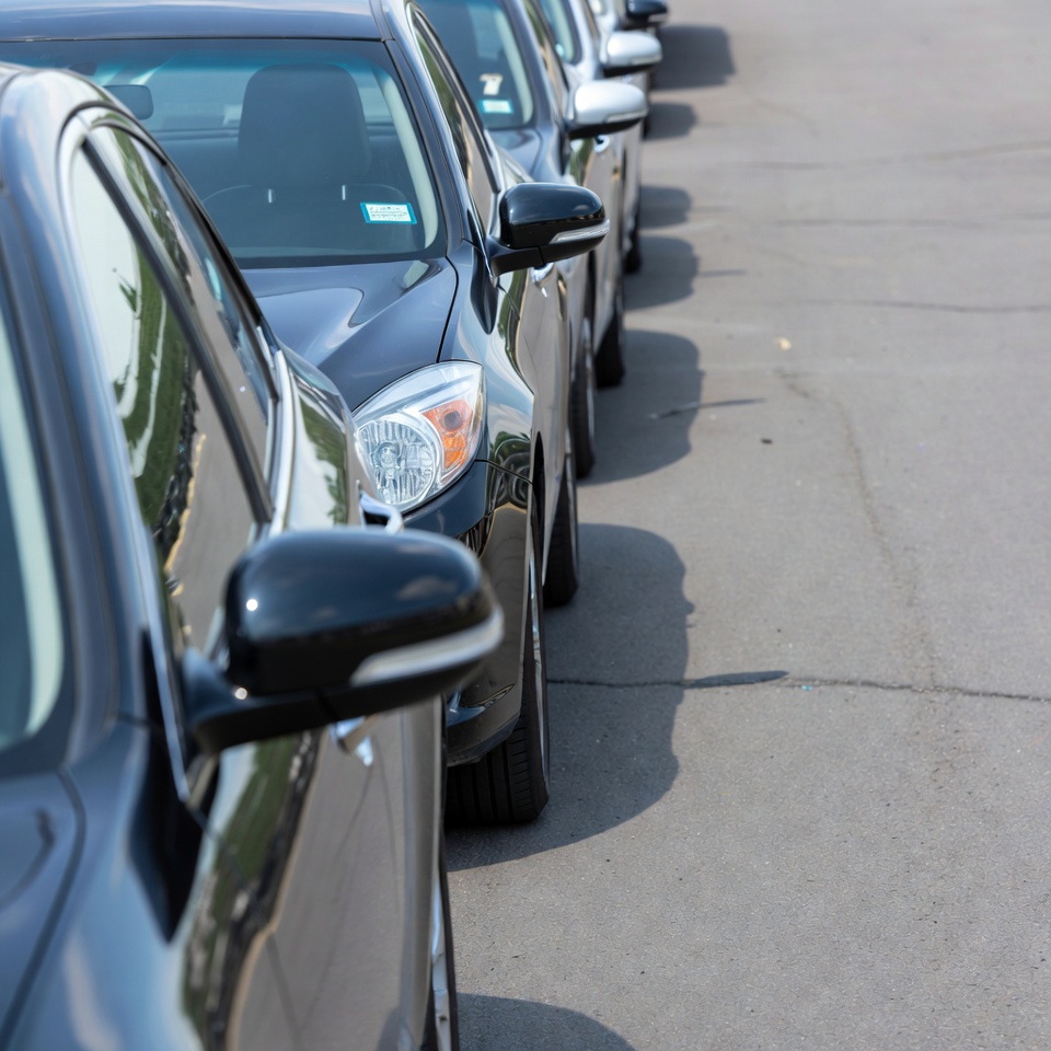 Row of Parked Cars on Asphalt Row of Parked Cars on Asphalt