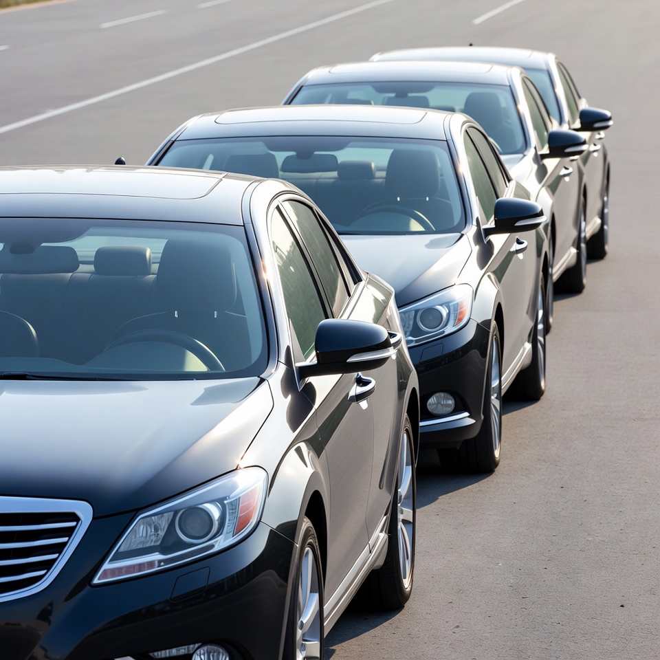 Row of Black Cars Parked on Highway Row of Black Cars Parked on Highway