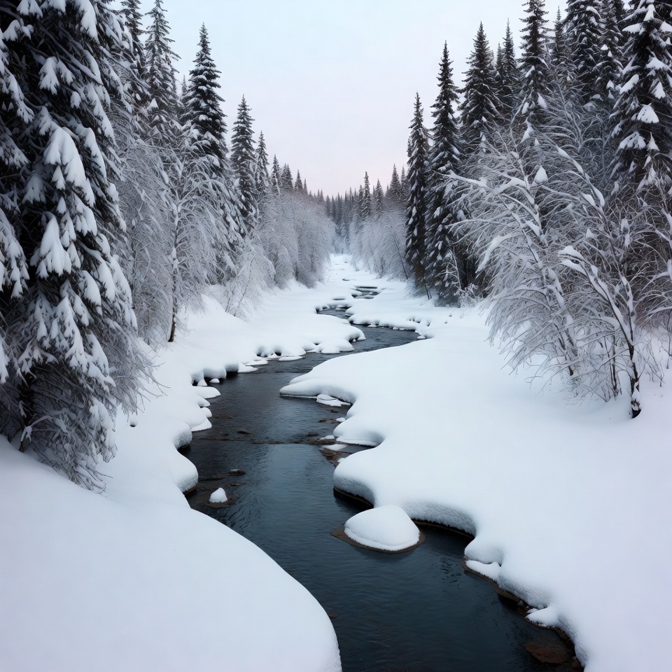 Snowy River Winding Through Forest Snowy River Winding Through Forest