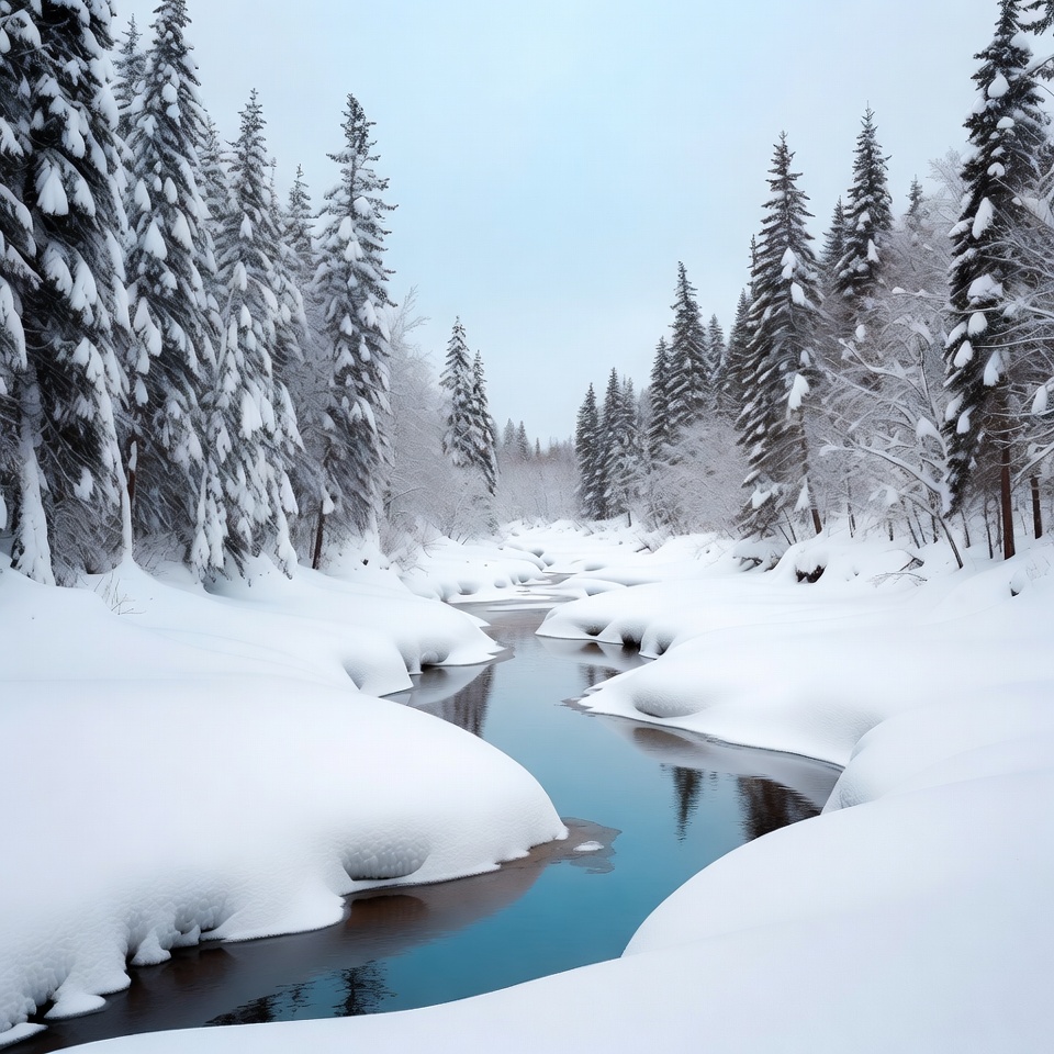 Snowy River in Winter Forest Snowy River in Winter Forest