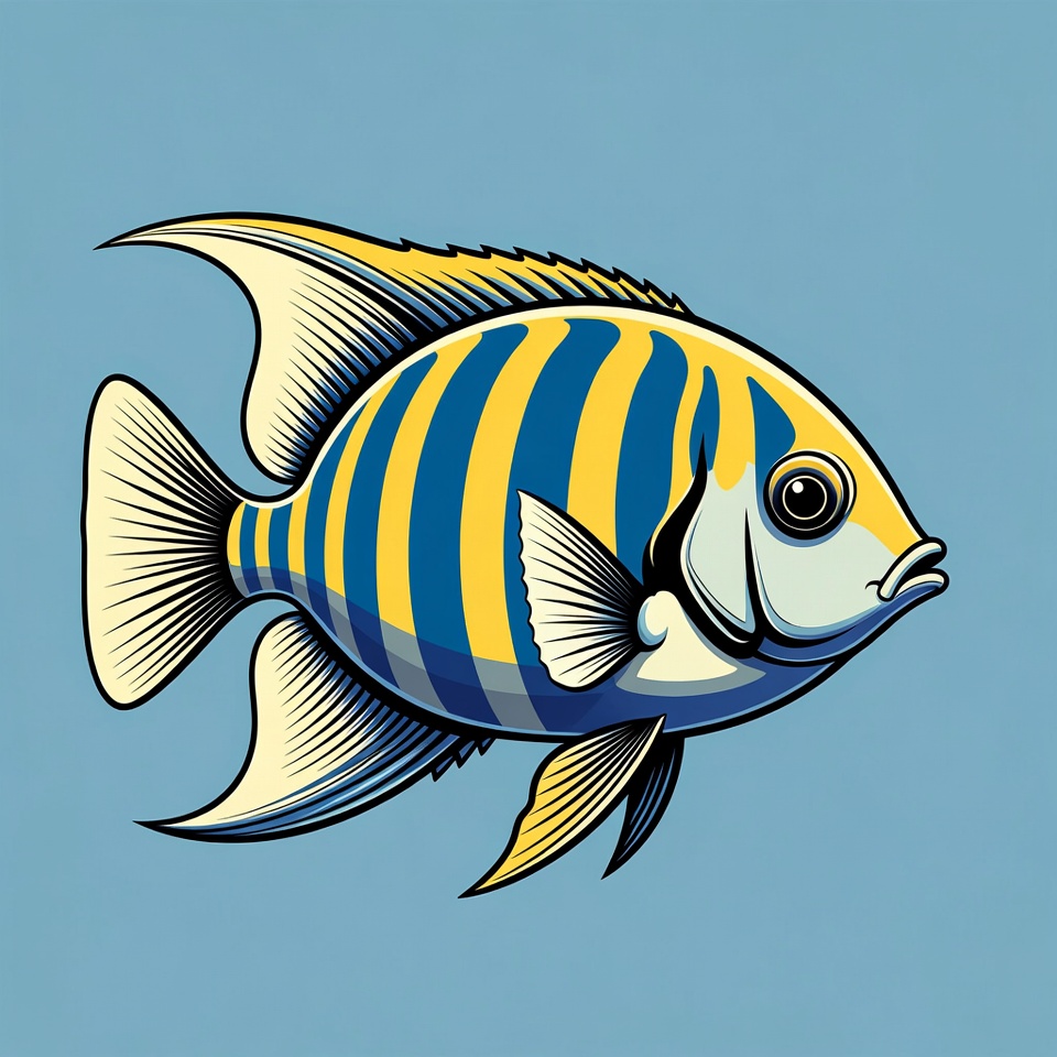 Yellow Blue Striped Angelfish Illustration Yellow Blue Striped Angelfish Illustration