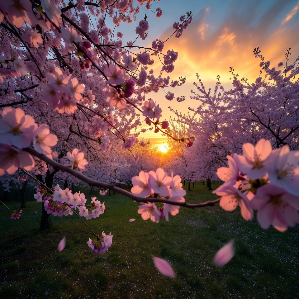 Cherry Blossom Trees at Sunset Cherry Blossom Trees at Sunset