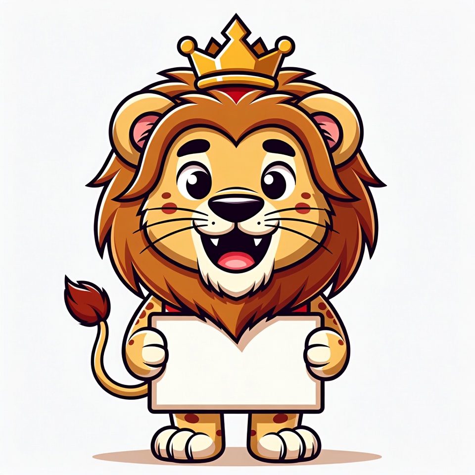 Cartoon Lion King Holding Blank Sign Cartoon Lion King Holding Blank Sign