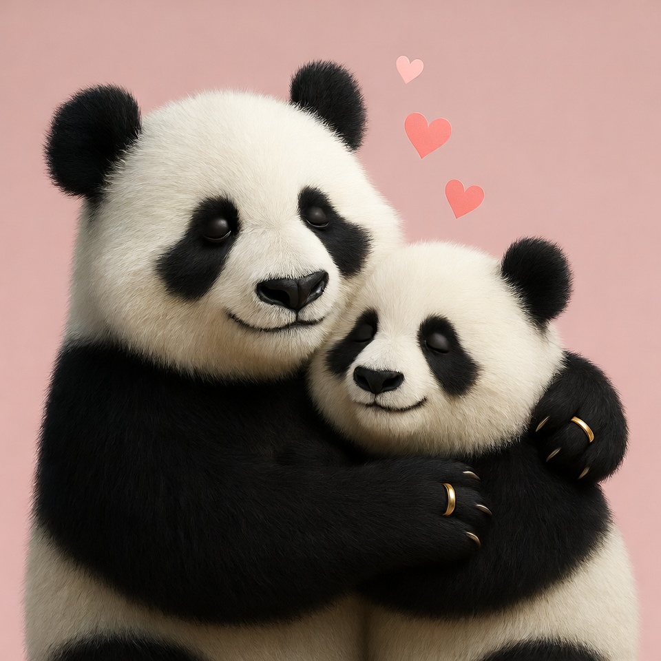 Mother panda hugging baby panda Mother panda hugging baby panda