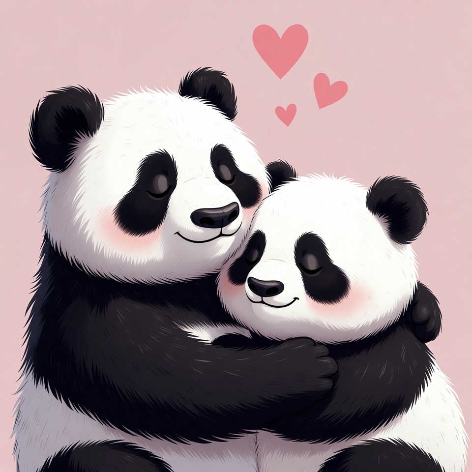 Cute Pandas Hugging with Hearts Cute Pandas Hugging with Hearts