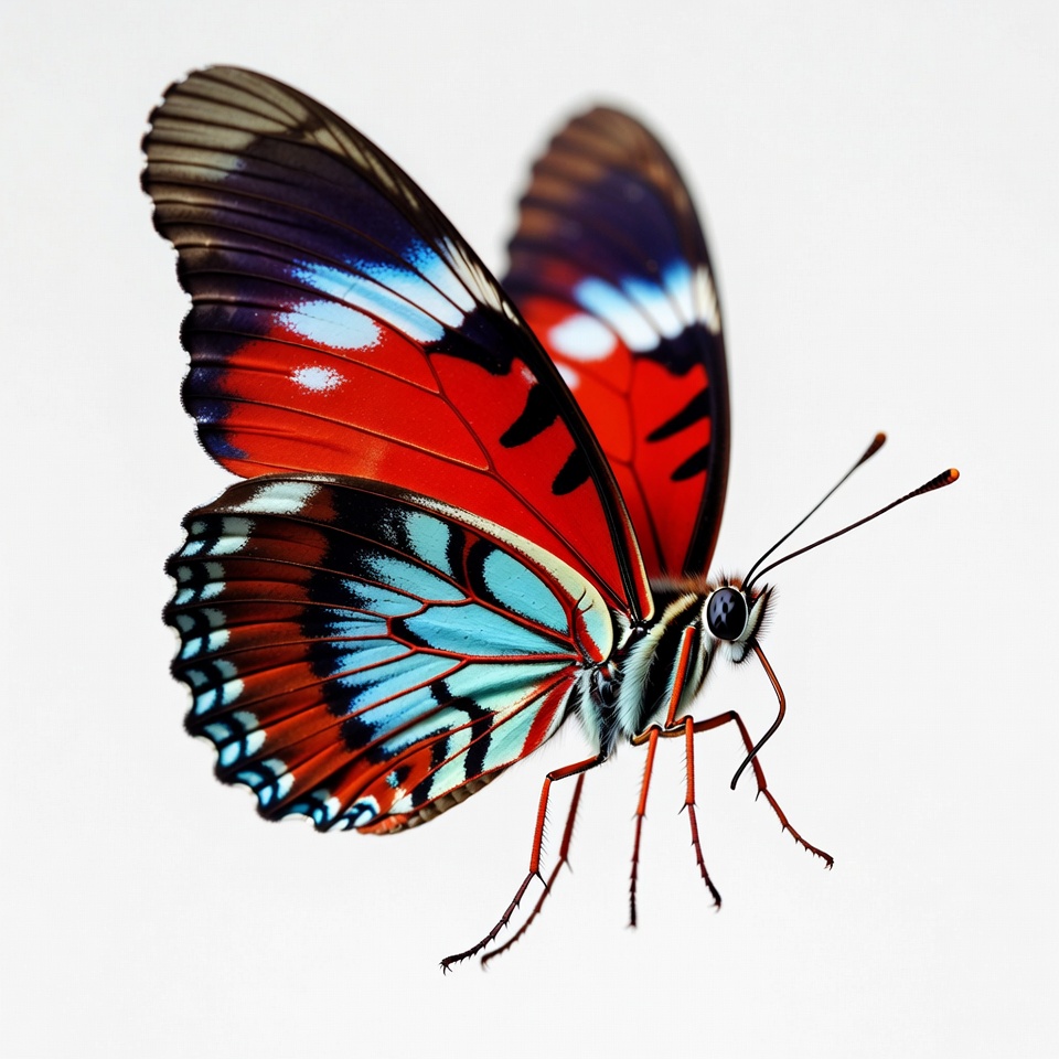 Colorful Red Butterfly with Blue Wings Colorful Red Butterfly with Blue Wings