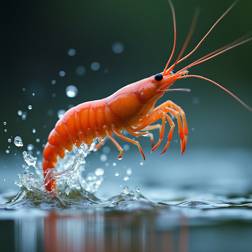 Orange Shrimp Jumping from Water Orange Shrimp Jumping from Water