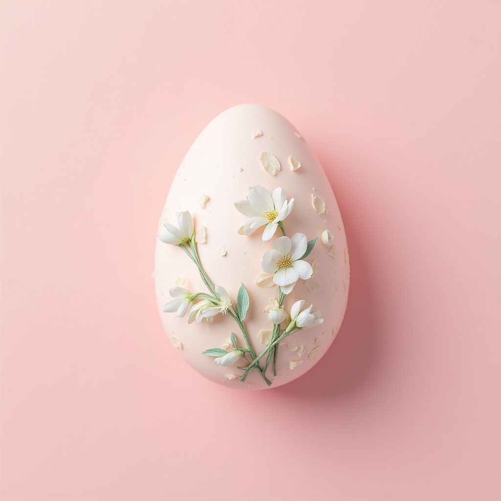 Pink Easter egg with white flowers Pink Easter egg with white flowers
