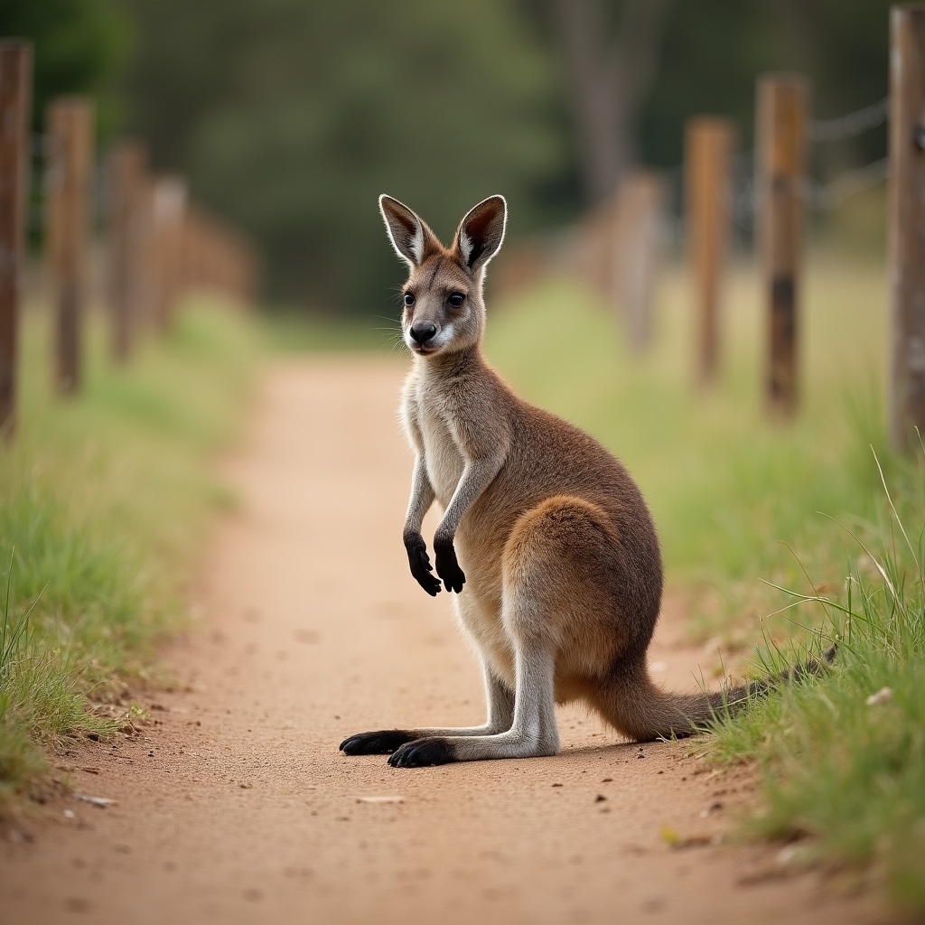Red Kangaroo standing on dirt path Red Kangaroo standing on dirt path