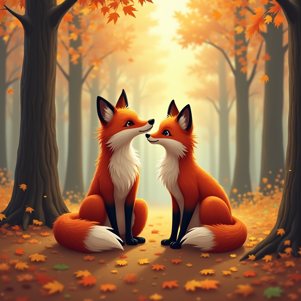 Two foxes in autumn forest Two foxes in autumn forest