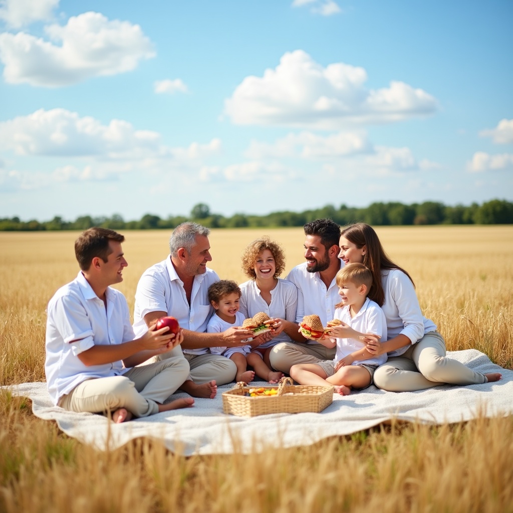 Family picnic in wheat field Family picnic in wheat field