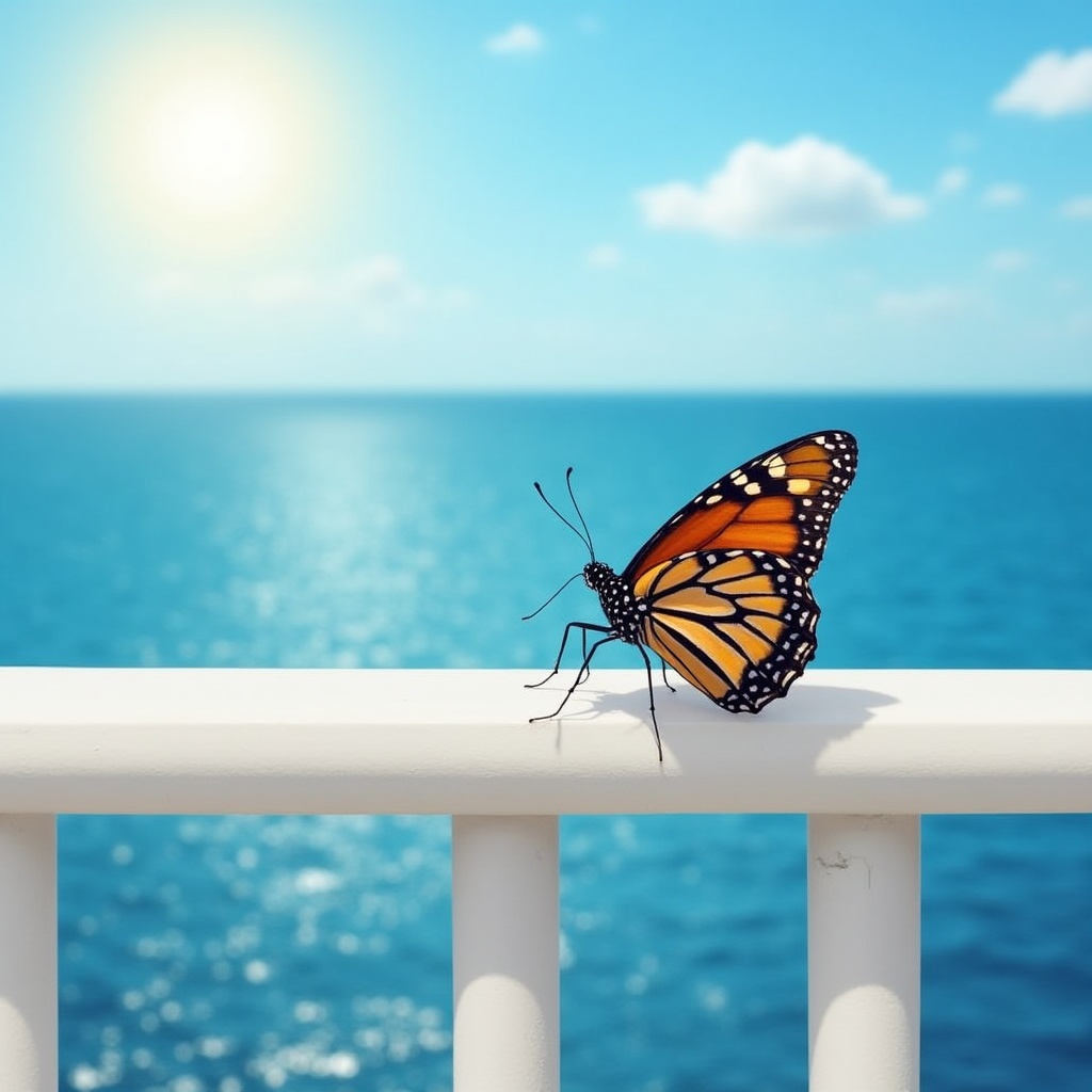 Monarch Butterfly on White Railing Monarch Butterfly on White Railing