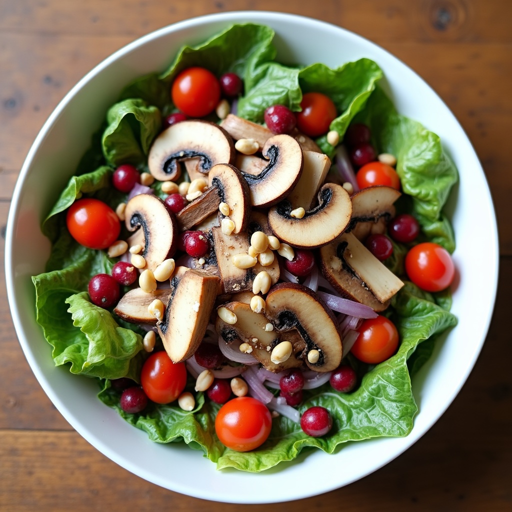 Salad with mushrooms, tomatoes, cranberries Salad with mushrooms, tomatoes, cranberries