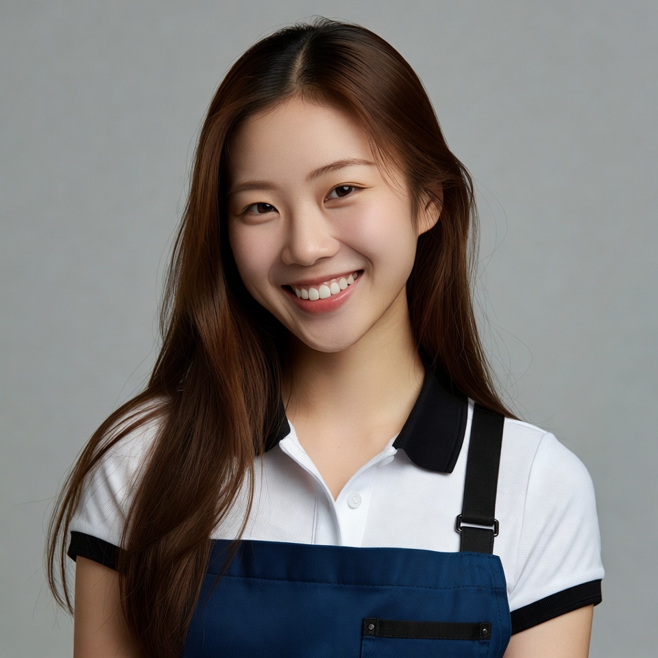 Asian woman smiling in white uniform Asian woman smiling in white uniform