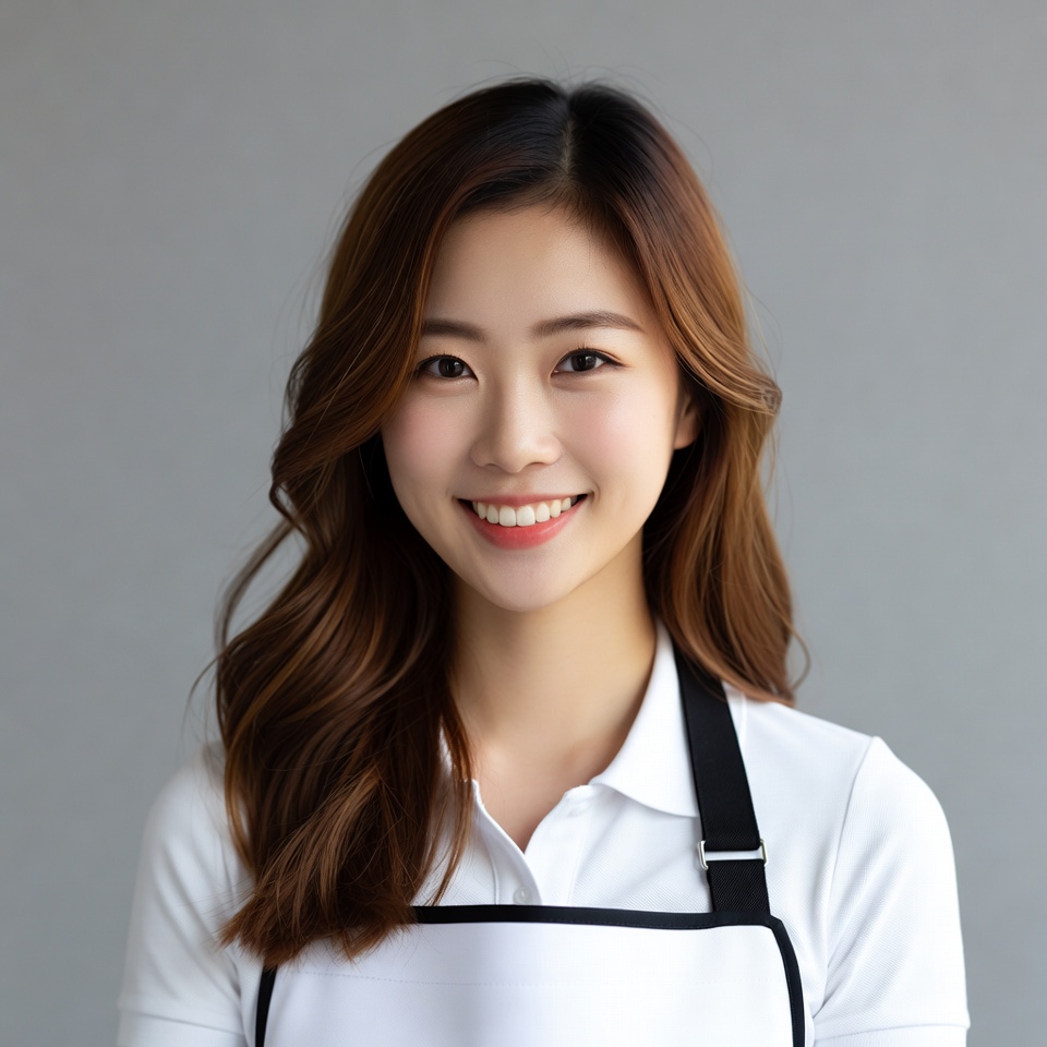 Asian woman wearing white apron Asian woman wearing white apron