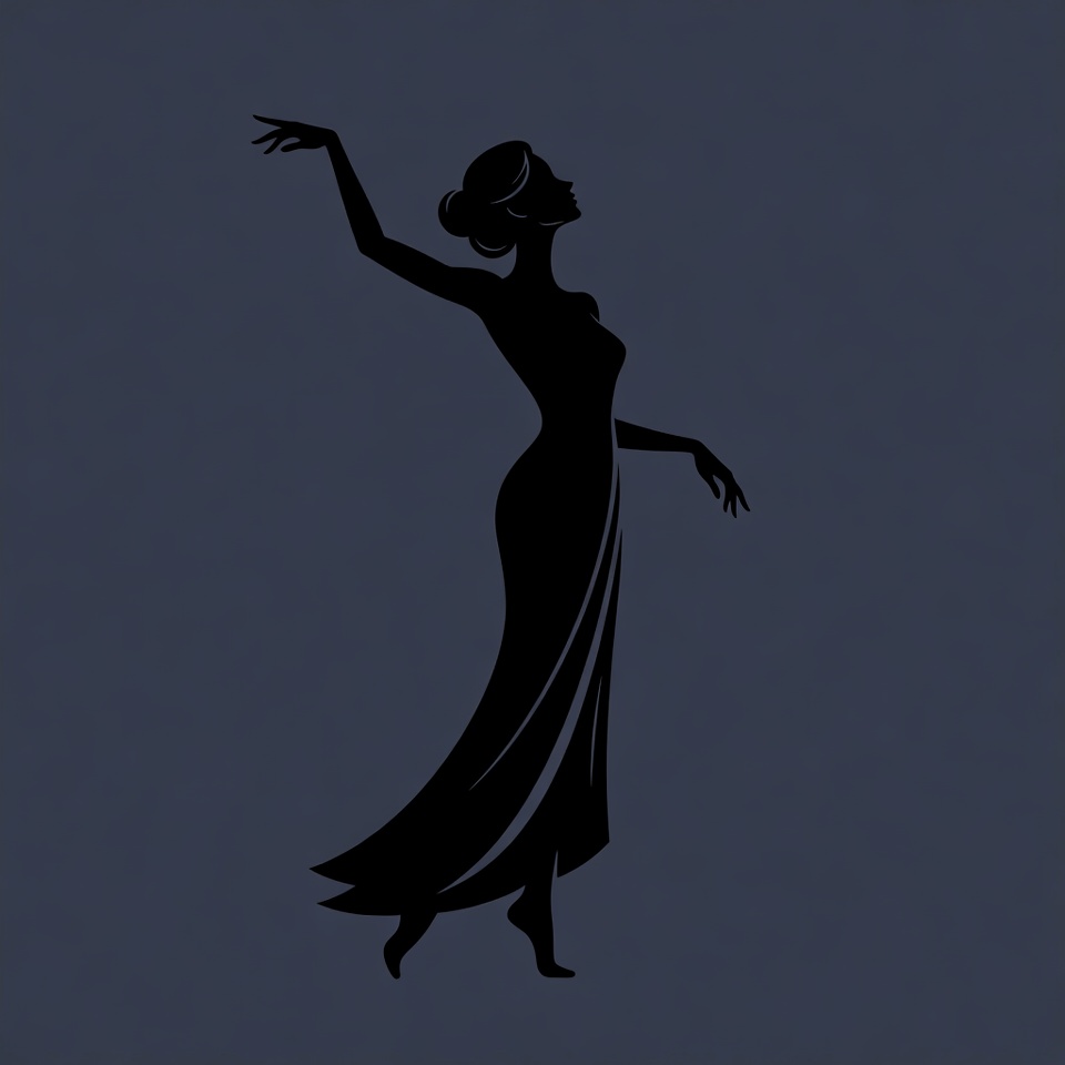 Silhouette woman dancing in gown Silhouette woman dancing in gown
