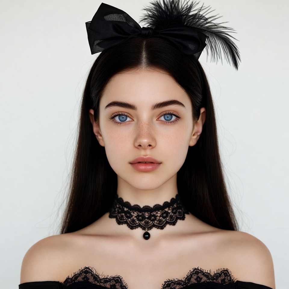 Woman with black bow and lace choker Woman with black bow and lace choker