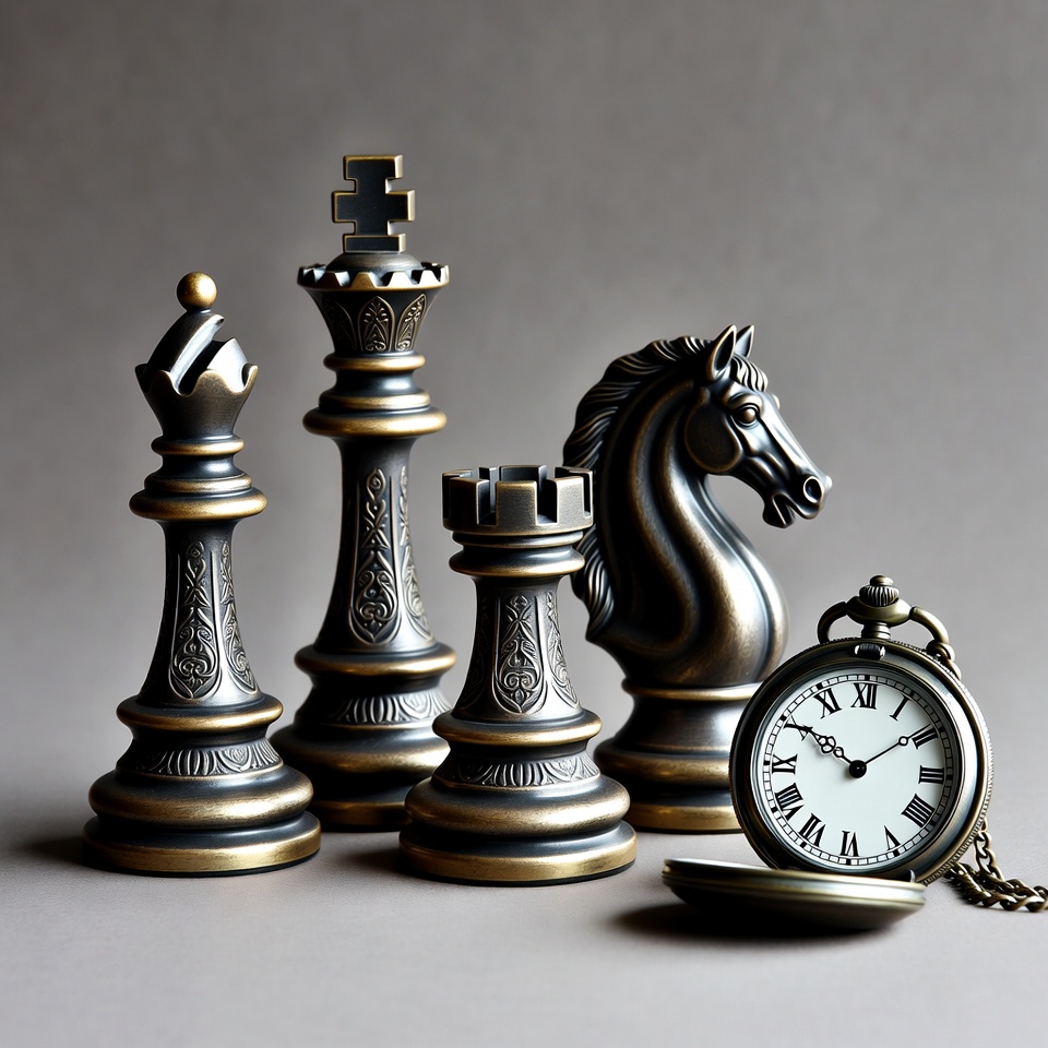 Chess pieces with pocket watch Chess pieces with pocket watch