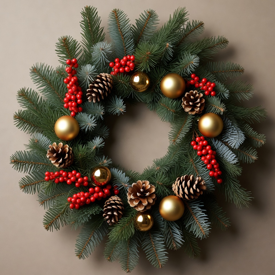 Christmas Wreath with Pine Cones and Berries Christmas Wreath with Pine Cones and Berries
