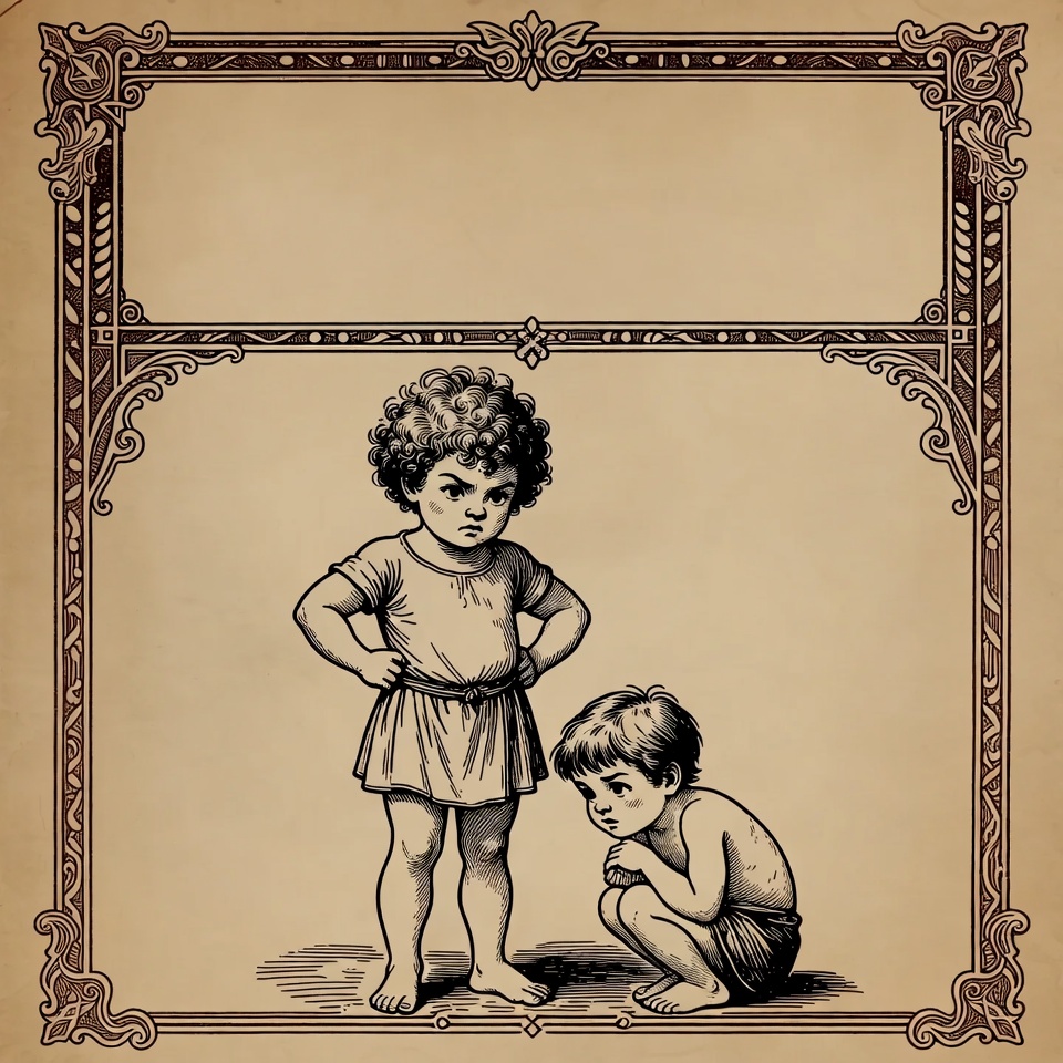 Angry standing boy scolding kneeling boy Angry standing boy scolding kneeling boy