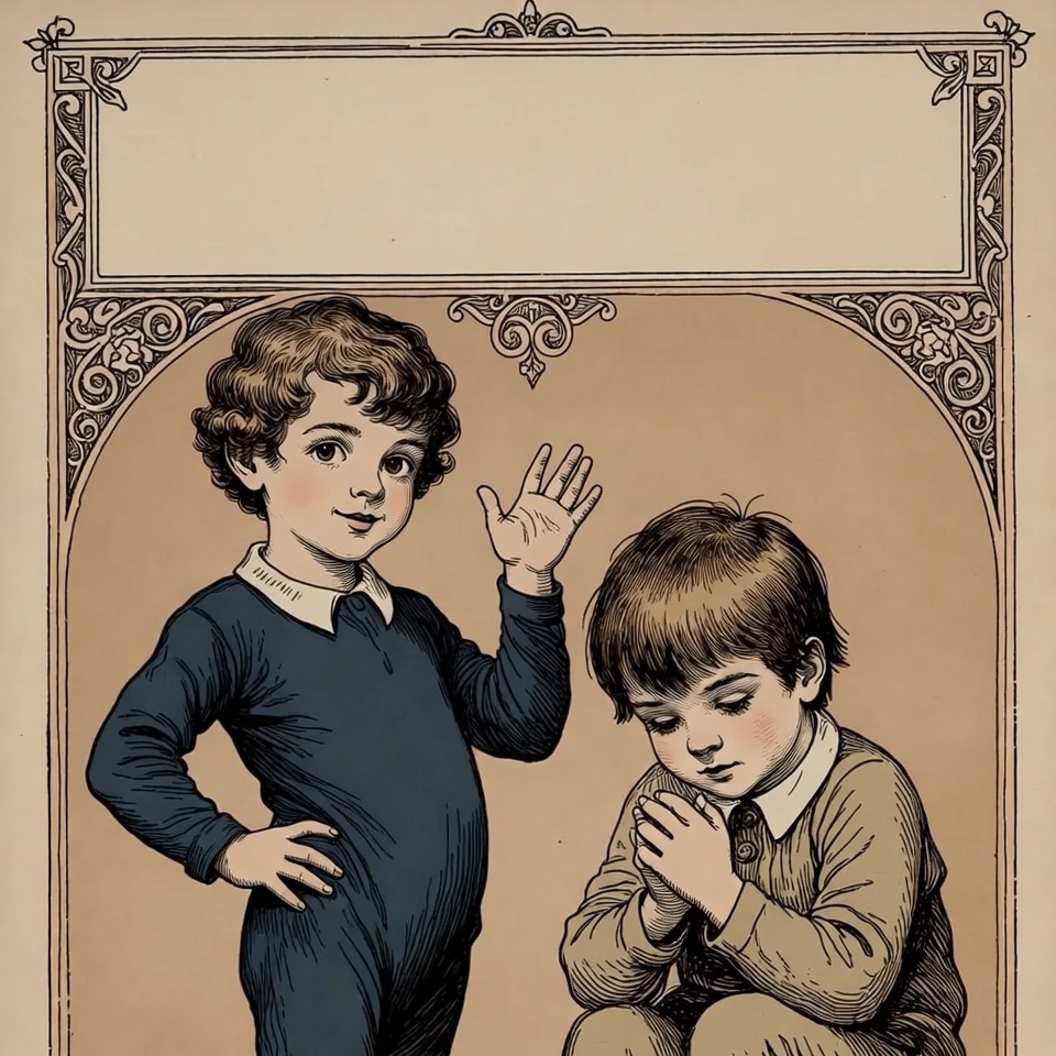 Two boys waving and praying illustration Two boys waving and praying illustration
