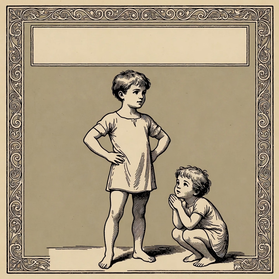 Two boys standing and kneeling illustration Two boys standing and kneeling illustration