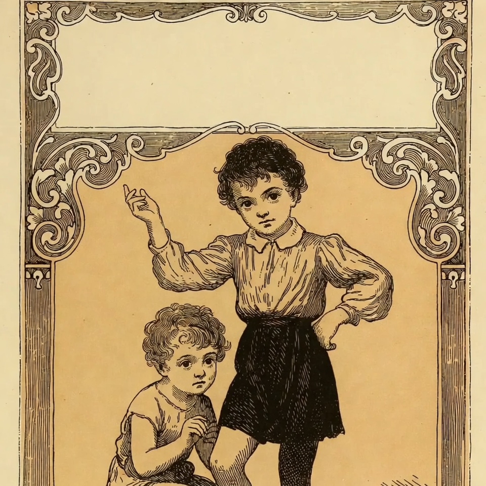 Two Boys in Vintage Illustration Two Boys in Vintage Illustration